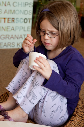 Lauren not liking frozen yogurt!