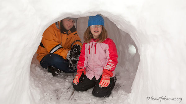 Dave and Lauren in snow fort Dave and Lauren in snow fort