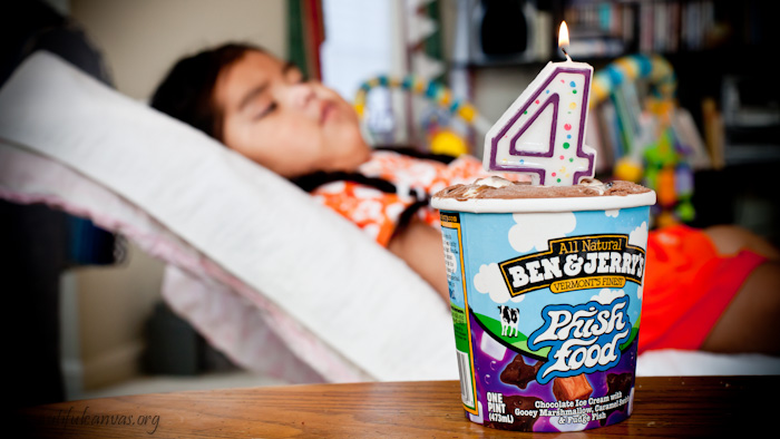 Carmen on her 4th birthday with the yummiest ice cream ever!