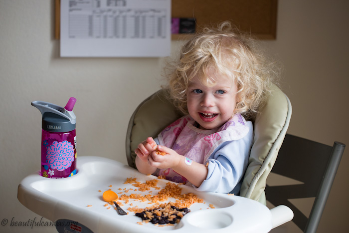 Hope eating beans and rice